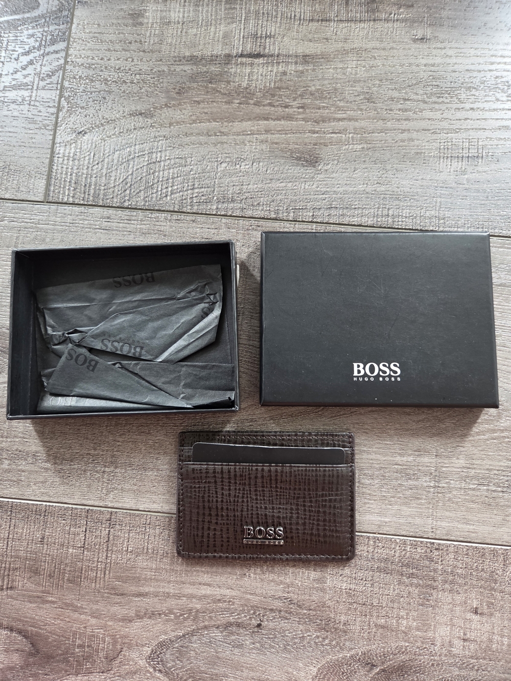 BOSS Brown Textured Leather Card Holder